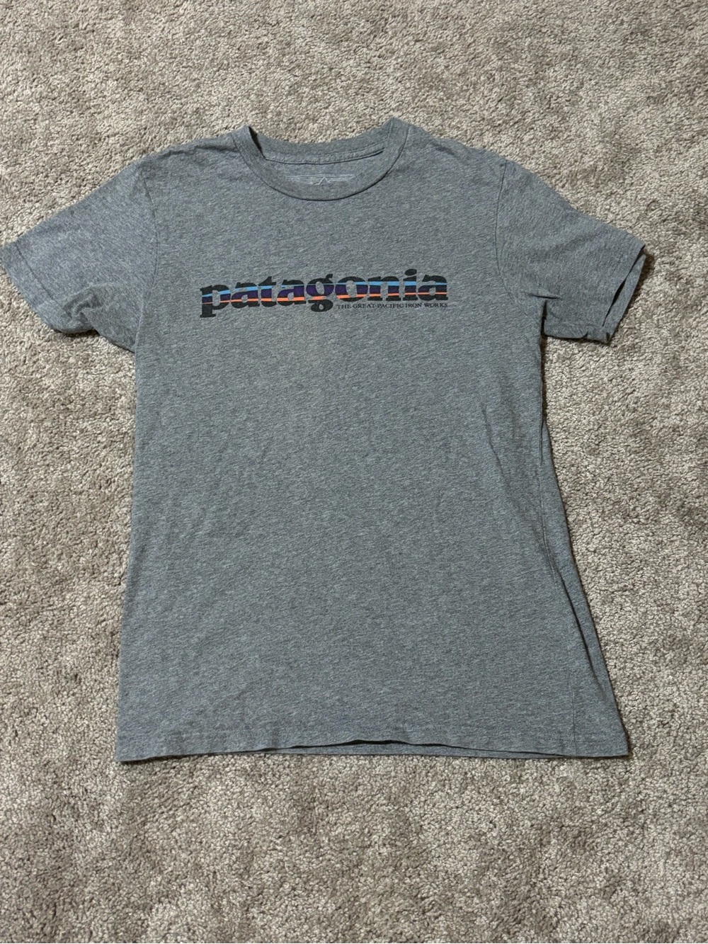 Patagonia The Great Pacific Iron Works Gray T-Shirt - Men’s Size Small Slim Fit